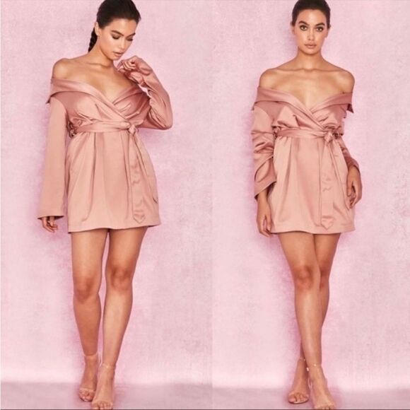 House of cb Mena Mini Pink Champagne Dress Wrap Size L - Picture 5 of 10